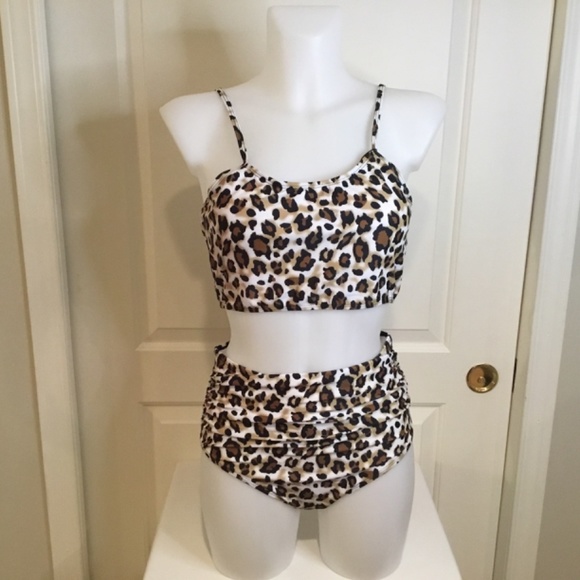 Women’s Leopard Ruched High Waisted Bikini Set - Picture 3 of 9